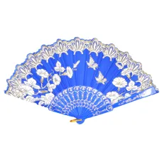 Веер Цветы, пластик+ткань, 23х42см, цвет синий VR021-07