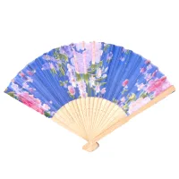 Веер Цветы, светлое дерево, 21x38см, цвет синий VR022-01