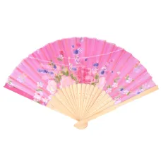 Веер Цветы, светлое дерево, 21x38см, цвет розовый VR022-02