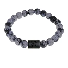 Браслет Водолей (Шунгит) с нат.камнем Снежный обсидиан 8мм BSZE06-11