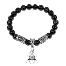 Рунический браслет - амулет Накопление богатства с нат.камнем Черный агат BSRA-112