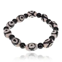 Браслет с бусинами Дзи 3 глаза, цвет черный BSDZ-033