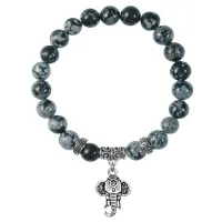 Браслет Слон (мудрость, сила, долголетие), Снежный обсидиан BSP-19-26