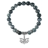 Браслет Лотос и Ом (гармония и развитие), Снежный обсидиан BSP-19-30