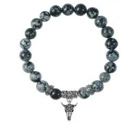 Браслет Череп быка (сила, мужество, защита), Снежный обсидиан BSP-19-2076