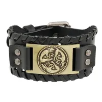 Кожаный браслет Кельтские гиены, цвет чёрный BS538
