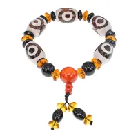 Браслет с бусинами Дзи 3 глаза и Гуру-бусиной, натуральный агат BSDZ-035
