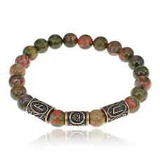 Рунический браслет - амулет Мудрость, знания с нат.камнем Унакит