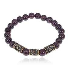 Рунический браслет - амулет Покровительство, власть с нат.камнем Аметист BSRA-002