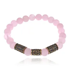 Рунический браслет-амулет Долгожданное счастье с нат. камнем Розовый кварц BSRA-003