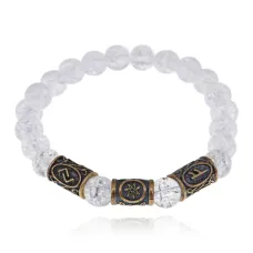 Рунический браслет-амулет Творческие достижения с синт. камнем Сахарный кварц BSRA-005