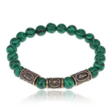 Рунический браслет - амулет Исполнение желаемого с синт.камнем Малахит BSRA-007
