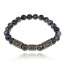 Рунический браслет - амулет Благосклонность судьбы с нат.камнем Обсидиан BSRA-012