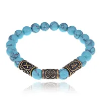 Рунический браслет - амулет Защита в пути с синт.камнем Бирюза BSRA-016