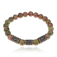 Рунический браслет - амулет Воплощение мечты с нат.камнем Унакит BSRA-019