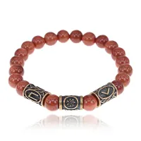 Рунический браслет-амулет Везение, талант с синт.камнем Коричневый авантюрин BSRA-025