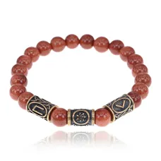 Рунический браслет-амулет Везение, талант с синт.камнем Коричневый авантюрин BSRA-025