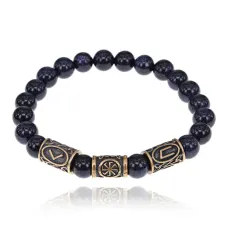 Рунический браслет - амулет Удача в любом начинании с синт. камнем Синий авантюрин BSRA-027