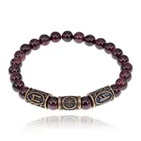 Рунический браслет - амулет Путь к власти с нат. камнем Гранат BSRA-028
