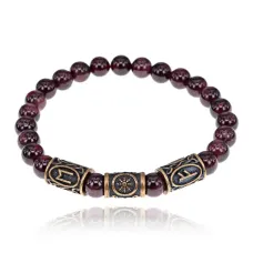 Рунический браслет - амулет Путь к власти с нат. камнем Гранат BSRA-028