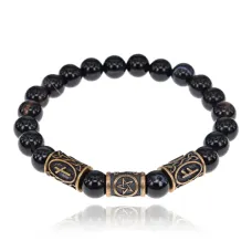 Рунический браслет - амулет Ведьмовской таланты с нат.камнем Черный агат BSRA-029