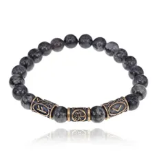 Рунический браслет-амулет Выход из тяжелого положения с нат.камнем Лабрадор BSRA-033