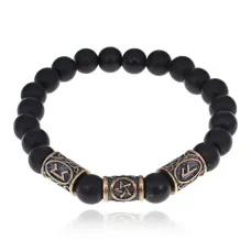 Рунический браслет - амулет Удача в оккультных знаниях с синт.камнем Шунгит BSRA-039