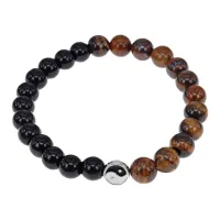 Браслет Инь Ян, 8мм, тигровый глаз и черный агат BJBS-305-4