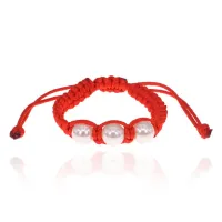 Плетеный браслет с жемчугом, цвет красный BS581