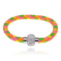 Кожаный браслет с магнитным замком со стразами, разноцветный BS001-CO