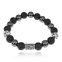 Магнитный браслет с руной Соулу и нат.камнем Лава BSR1-01