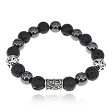 Магнитный браслет с руной Соулу и нат.камнем Лава BSR1-01