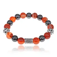 Магнитный браслет с руной Хагалаз и нат.камнем Сердолик BSR1-04