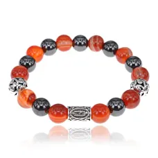 Магнитный браслет с руной Хагалаз и нат.камнем Сердолик BSR1-04