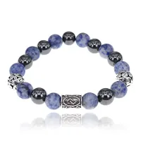 Магнитный браслет с руной Йера и нат.камнем Содалит BSR1-07