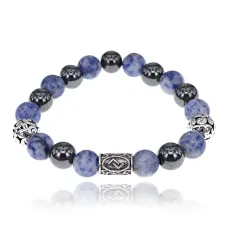 Магнитный браслет с руной Йера и нат.камнем Содалит BSR1-07