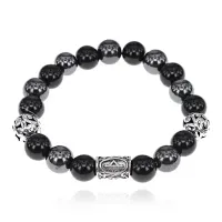Магнитный браслет с руной Турисаз и нат.камнем Черный агат BSR1-09
