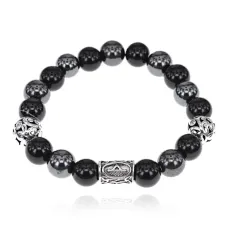 Магнитный браслет с руной Турисаз и нат.камнем Черный агат BSR1-09