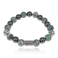 Магнитный браслет с руной Лагуз и нат.камнем Зеленая яшма BSR1-11