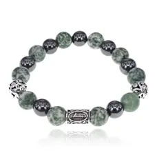 Магнитный браслет с руной Лагуз и нат.камнем Зеленая яшма BSR1-11