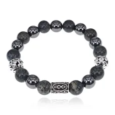 Магнитный браслет с руной Одал и нат.камнем Змеевик BSR1-12