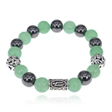 Магнитный браслет с руной Уруз и нат.камнем Нефрит BSR1-13