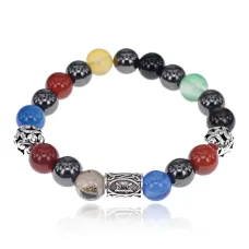 Магнитный браслет с руной Перт и нат.камнем Цветной агат BSR1-14