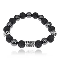 Магнитный браслет с руной Наутиз и нат.камнем Лава BSR1-15