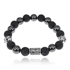 Магнитный браслет с руной Наутиз и нат.камнем Лава BSR1-15