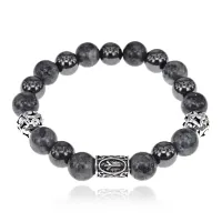 Магнитный браслет с руной Альгиз и нат.камнем Лабрадор BSR1-16