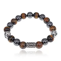 Магнитный браслет с руной Феху и нат.камнем Тигровый глаз BSR1-17
