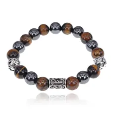 Магнитный браслет с руной Феху и нат.камнем Тигровый глаз BSR1-17