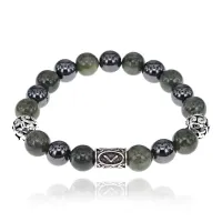 Магнитный браслет с руной Кеназ и нат.камнем Тайский нефрит BSR1-19