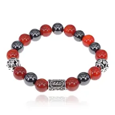 Магнитный браслет с руной Ансуз и нат.камнем Сердолик BSR1-24